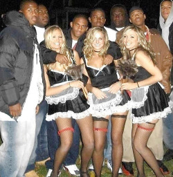 begforgenocide:  Fun costume party at college campuses around the nation: white girls come dressed as sluts, Black guys come by and take them to the ghetto to get fucked. I guess it’s only half a costume party. 