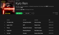 princessleiaa:  can we talk about how the Official Star Wars Spotify released this emo ass playlist   If you have seen the movie,you&rsquo;ll know it fits him well.
