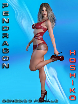 I’m proud to present to you PENDRAGON’S brand new female character!  Hoshiko is a beautiful character created for Genesis 3  Female with separated head and body morphs and a complete texture. She  also has a tattoo texture, 5 eye options and 5 lip
