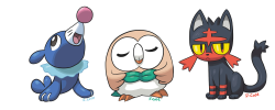 rcasedrawstuffs:  New Pokemon   So yeah there are new pokemon and I thought I would get warmed up by drawing themPopplio, Rowlet and Litten     &lt;3
