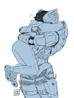 vlwv:  too lazy to draw garrus with his visor, but not too lazy to draw garrus and shepard loving each other ♡ (˘⌣˘ )   