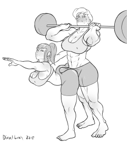 dieselbrain:  a request for silencesoloud’s ocs Andrastya and Serenya grinding while they work out at the gym 