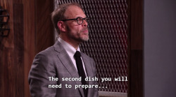 papercrane:  chubbinafatzarelli:  this is the single saddest thing I’ve ever seen on cutthroat kitchen  Ah! But I saw this episode, and he didn’t go home! This guy had a really thick accent + legit didn’t understand Alton, it wasn’t because he