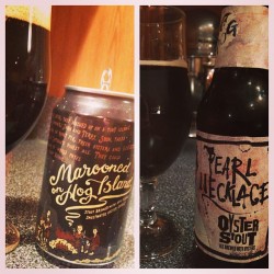 seanpaulellis:  Side by side of two oyster stouts; 21st Amendment’s Marooned on Hog Island and Flying Dog’s Pearl Necklace. I enjoyed both immensely but Pearl Necklace eked out as a winner because of it’s dry to slight bitter taste that I look for