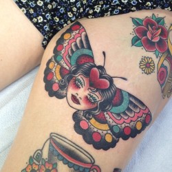 michellerubano:  Tattoo done by me today on @sarahdavisvazquez ! #traditionaltattoos #girlytattoos #cutetattoos #tattoo #tattoos #fsgtattoo #imperialbeach #ib #sandiegotattoo #butterflybaby #butterflyladytattoo (at Flesh Skin Grafix Tattoo Parlor) 