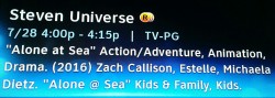 On my TV&rsquo;s guide, the description for &ldquo;Alone at Sea&rdquo; is &ldquo;Alone @ Sea&rdquo; which&hellip; doesn&rsquo;t really mean anything nor is it important in any way, but its just kinda odd they wrote it like that.