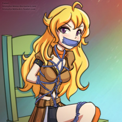 Yang Xiao Long BondageYang Xiao Long caught and bound in rope and tape. Runner up fan suggestion from the previous voting poll. //Like  what you see?  Support us for more on going art content, bonus art, art  process, and uncensored spider bondage/statue