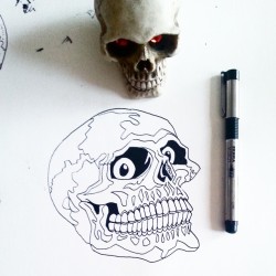 Another skull, potentially going on my leg. This zebra pen is the cheapest fountain pen i ever had. Five bucks. I modified it to be an eyedropper, filled with Speedball Superblack. I took out the ink limiting sponge it had so the flow is heavier, faster,