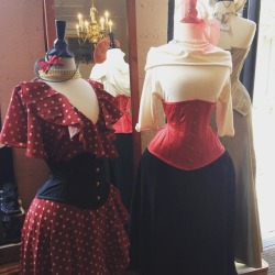 darkgardencorsetry:  You got a sneak peak at our new order of Polka Dot wrap dresses from Unique Vintage last week… now you can also adorn yourself with one of their lovely off the shoulder shirts and darling swing skirts! And hey, those swing skirts?