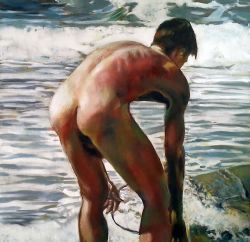 gay-erotic-art:  men-in-art:  SkiffCody Furguson   Autumn has arrived and we say goodbye to summer and all that comes with it. Many gay artists, photographers and painters, use the beach as their setting to great effect. For the next few days I will be