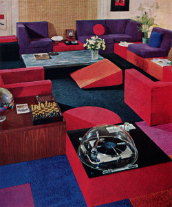 thegroovyarchives:70′s Living Room DesignFrom House &amp; Garden’s Complete Guide To Interior Decoration, 1970.