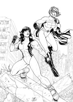 super-hero-center:  She-Hulk and Power-Girl 1 (2012) Inks by SteveAndrew