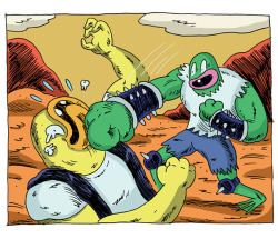nightofthecomics:  jgillustration:  Hi everyone! My new comic Fight Frogs is almost done and ready to premier at this year’s Small Press Expo!  It’s a story about 3 frog-men brothers who live in a post-apocalyptic wasteland, party hard, and FIGHT!