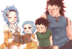 blanania:  OTP with their younger selves aka Gajeel and kid!Gajeel still can’t get over the cuteness of their crushes. (◕‿◕✿) 