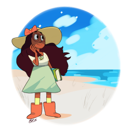 genchiart:  30 Day Steven Universe Art Meme: Day 7 7. Draw Connie. Connie enjoying a day on the beach. I love how diverse the characters in the show are.
