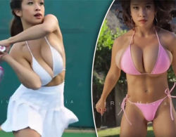   THIS woman might not be very good at tennis but that hasn&rsquo;t stopped the video views racking up. Stunning model Elizabeth Anne is hitting the big time as millions of people watch her play tennis. Sound mundane? Well, wait until you see the video