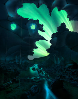 The Ghost Cave: Aurora-filled skies over ice caves in Iceland by Max Rive. (Source)