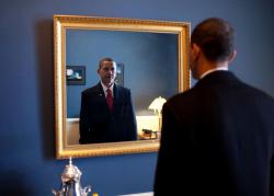 sixpenceee:  Senator Obama takes one last glance in the mirror before heading out to take the oath of office on his inauguration day.