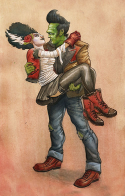 chaosneverwhere:  Rockabilly Bride and Frankie by aa lawler