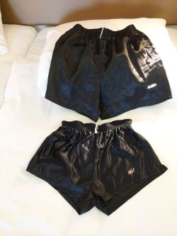 satinfetishes:  Satin shorts in our sleeping room