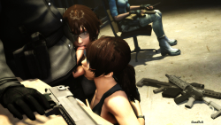 deadboltreturns:  After a successful stakeout mission filled with mostly boredom and exactly one shot fired, Kaitlynn and Brooklyn take advantage of their waiting period for the evac with a nice massage… of Edyrem’s Cock and Balls… with their mouth.