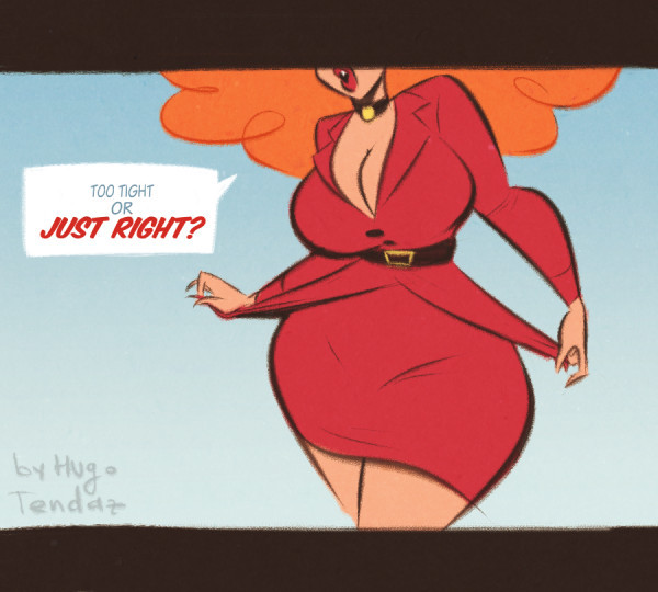 Miss Sara Bellum -   Too Tight or Just Right? - Cartoon PinUp Sketch  Can it be too
