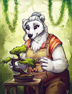 tas-draws:   “Bear &amp; Bonsai” sounds like the name of a magazine or something, haha. Idea suggested by Rufus5 “Female polar bear tending to her plants.”Tools used:- Wacom Cintiq 12WX- Photoshop CC- Kyle Webster brushes