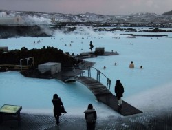 so-narly:  The Blue Lagoon geothermal spa is one of the most visited attractions in Iceland. The steamy waters are part of a lava formation. The warm waters are rich in minerals like silica and sulphur and bathing in the Blue Lagoon is reputed to help