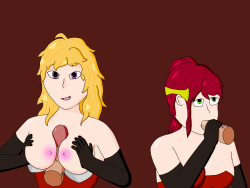 Third part in my series of Yang and Pyrrha as sexy waitress, as inspired by this rwbysexcanons post. It’s safe to say the girls are really getting ahead with their customers~