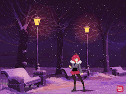 ioruko:It’s time I updated my tumblr with pixel art and animation. So, here’s my original character Alysa in a winter park! 