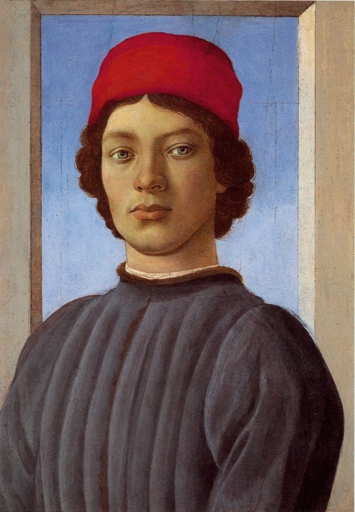 artist-botticelli: Portrait of a young man with red cap, 1477, Sandro Botticelli Medium: wood,tempera 