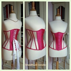 snowblackcorsets:  White corsetry net ans hot pink raw silk bining channels. I love this colour combo! #snowblackcorsets ##snowblack #workroom #coutil #silk #underbust #corset #sheer #mannequin