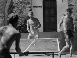 vintagesportspictures:  Paul Newman, Robert Redford, and George Roy Hill playing table tennis (1969) 