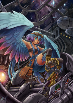 maxa-postrophe:  Harpy Engineer by Maxa-art ♪ I’m a harpy girl, in a Sci-fi wooorldLife in spaceship, it’s fantastic! ♫    This one’s worth a second reblog &lt;3