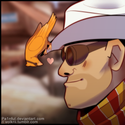volkrii:  So already I’ve drawn Ein umm. I love him so much okay? Also an excuse to draw my Engineer - and ohlord I had to reference Engie’s face SO MUCH to get it to even look right. I can’t draw people properly yet husfhvchn. I’m so sosososo