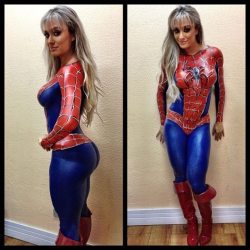 nerdybodypaint:  Juju Salimeni body-painted as Spider-Woman via Stan Winston