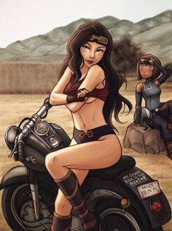 commish of another asami pinup based on this. It was about time I drew her on a motorcycle tbh&hellip;.decided to make an ad variation b/c it seemed like a cool idea to me :Uhigh res downloads/variations on patreon // society6 print
