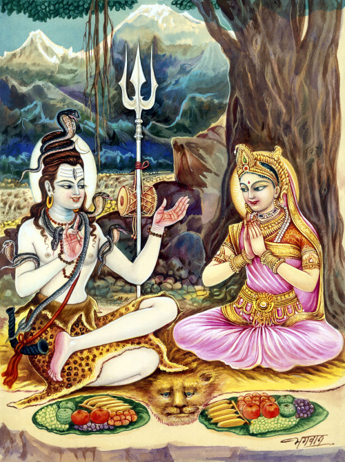 hinducosmos:Lord Shiva and Parvati (via Twitter: Gita Press, Gorakhpur, India)