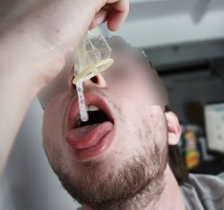 when is a condom not a condom?  When it’s a to-go bag.SUBMIT (your personal shots and cum shots) to me! … http://gay-cum-party.tumblr.com/submit