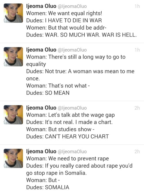 feministingforchange:herhonestlife:What it’s like to talk about feminism on the internet this is on point 