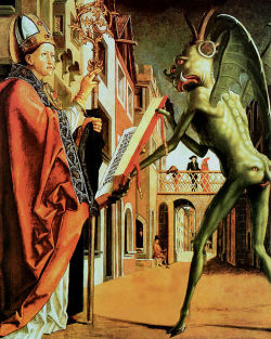 satanism:  St. Augustine and the Devil, by Michael Pacher (1435-1498)