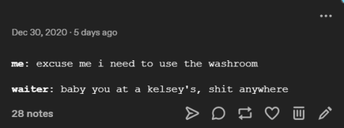 feraligatr:feraligatr:feraligatr:  ıt has come to my attention that both washroom and kelsey’s are canadian terms and that is the reason this post didnt reach a wider audience ok attempt number #2 for my american followers:  me: i need to use the