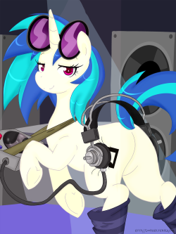 loopend:  Let’s make a love song, this Hearts and Hooves Day! Happy Hearts and Hooves Day everypony! Here’s the second of ten H &amp; H Day pinups, Featuring Vinyl Scratch this time. Check out the Flutterbat pin up: [here]  owo