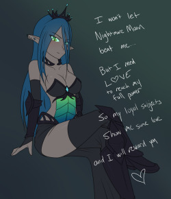 jonfawkes:  jonfawkes:  jonfawkes:  jonfawkes:  jonfawkes:  You all asked for it, so here it is! This will be a lot easier than pleasing Nightmare Moon. All Chrysalis needs is notes. At every 100 notes, she will remove one piece of clothing. At the 900