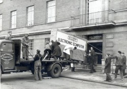 historicaltimes:  Computer deliver for the City Treasurer’s Department in Norwich, 1957. via reddit