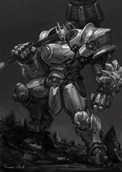 art-of-thomas-elliott:  Always thought Reinhardt’s armour design would really lend itself to a 40k style artwork. Heres a picture taking inspiration from the black and white artworks of Adrian Smith