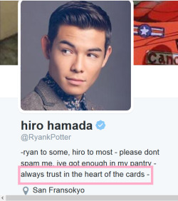 clarabellecow:  Ryan Potter the voice of Hiro Hamada is a fan of Yu-Gi-Oh! I just found out about this last night so, I’m probably super late discovering this. Who cares? I’m so happy right now! I can totally picture Hiro Hamada having his own deck