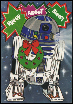 starwars:  This set of quirky Star Wars holiday greetings comes courtesy of a rare set of cards printed by Drawing Board Greeting Cards in 1977.