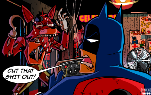 This was something a good buddy of mine commissioned me to make. He wanted to see Batman as the new security guard at Freddy Fazbear’s Pizzeria.