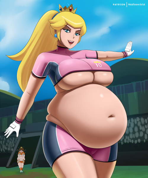 metalforever-artist:Looks like Peach found out how to one up Daisy for the crowd’s attention and if she complains about it she can talk to the hand-…err belly about it! That’s some stiff competition to contend with. And by stiff I mean soft… really